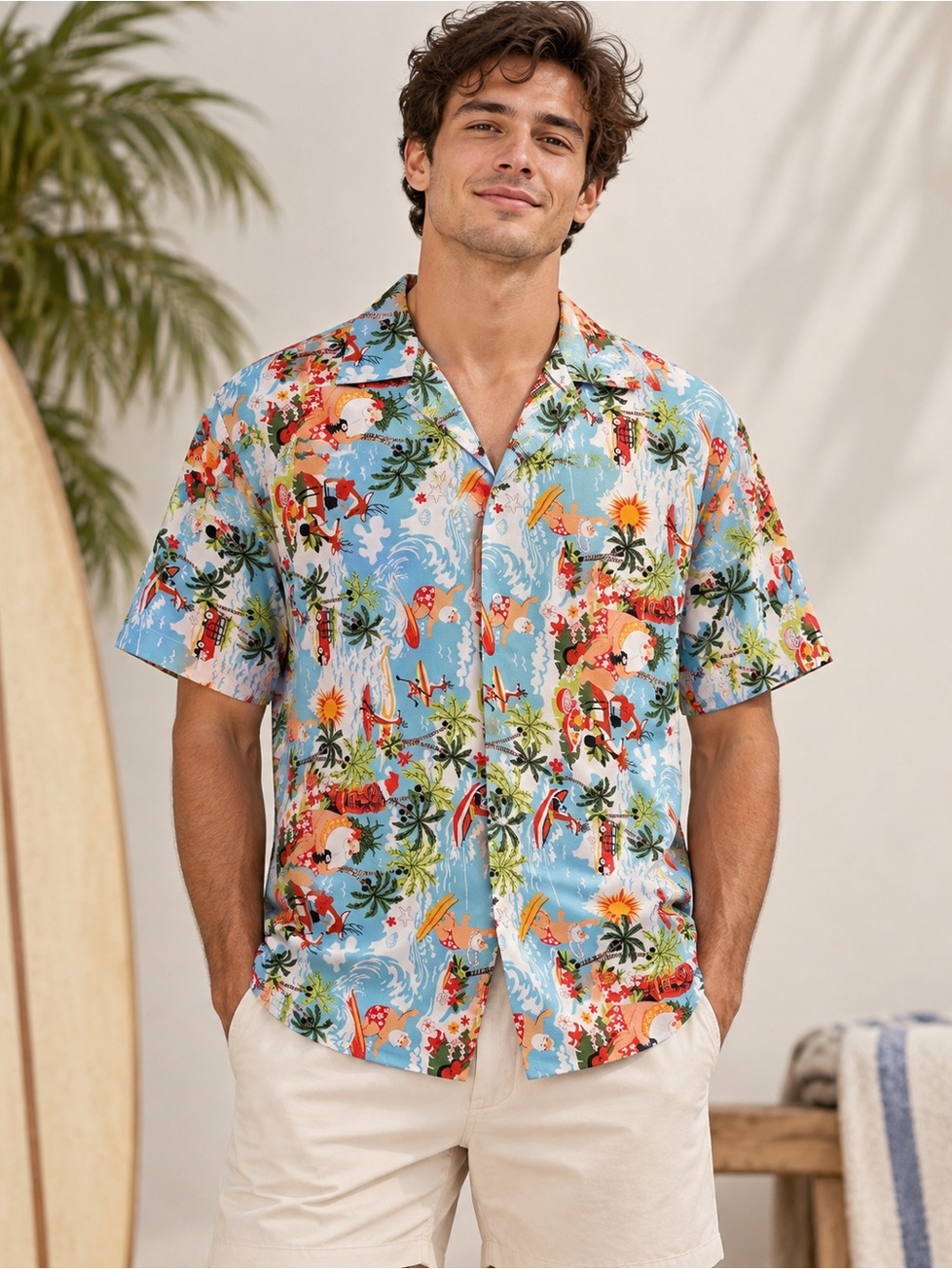 Men’s XL Tropical Santa Christmas Hawaiian Shirt NWOT